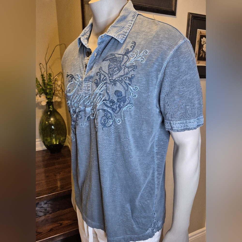Express Blue Polo with Elegant Embroidery